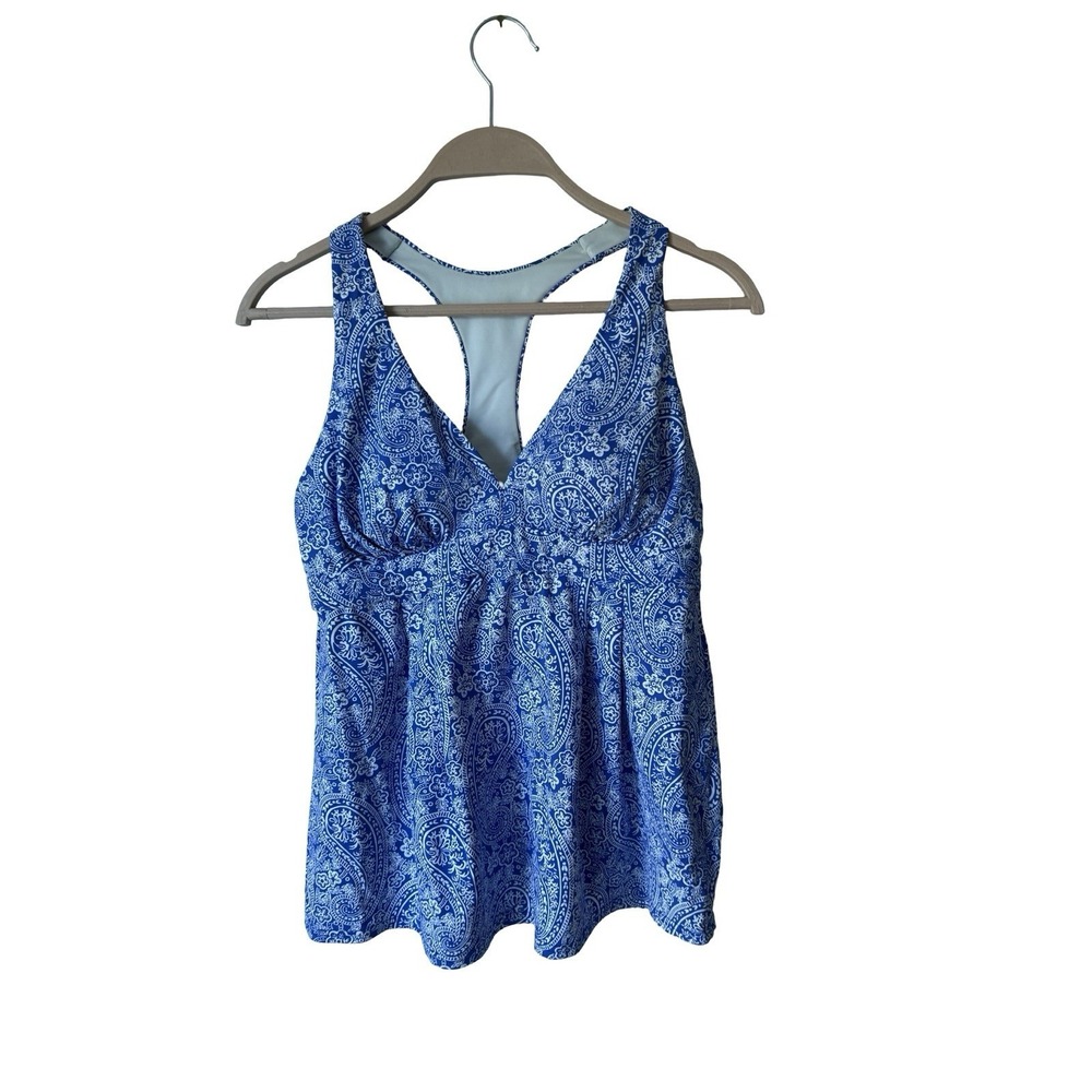 Lands End Women's 6 Blue Paisley‎ Floral Tankini Swimsuit Top